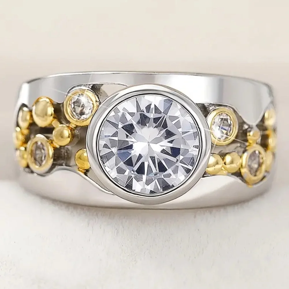 Luxurious Two-Tone Zirconia Statement Ring - 925 Silver Plated‎ size 7